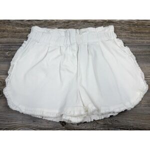 NWT Skies Are Blue Paperbag Denim Shorts L White Elastic Waist Beach Resort